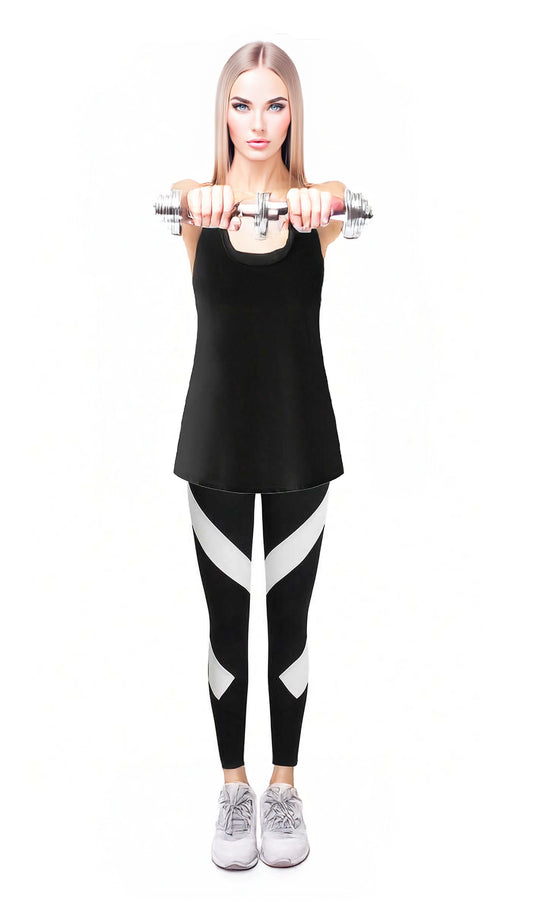 Black Women’s 3-Piece Activewear Set – Racerback Tank, Crop Top & High-Waist Leggings