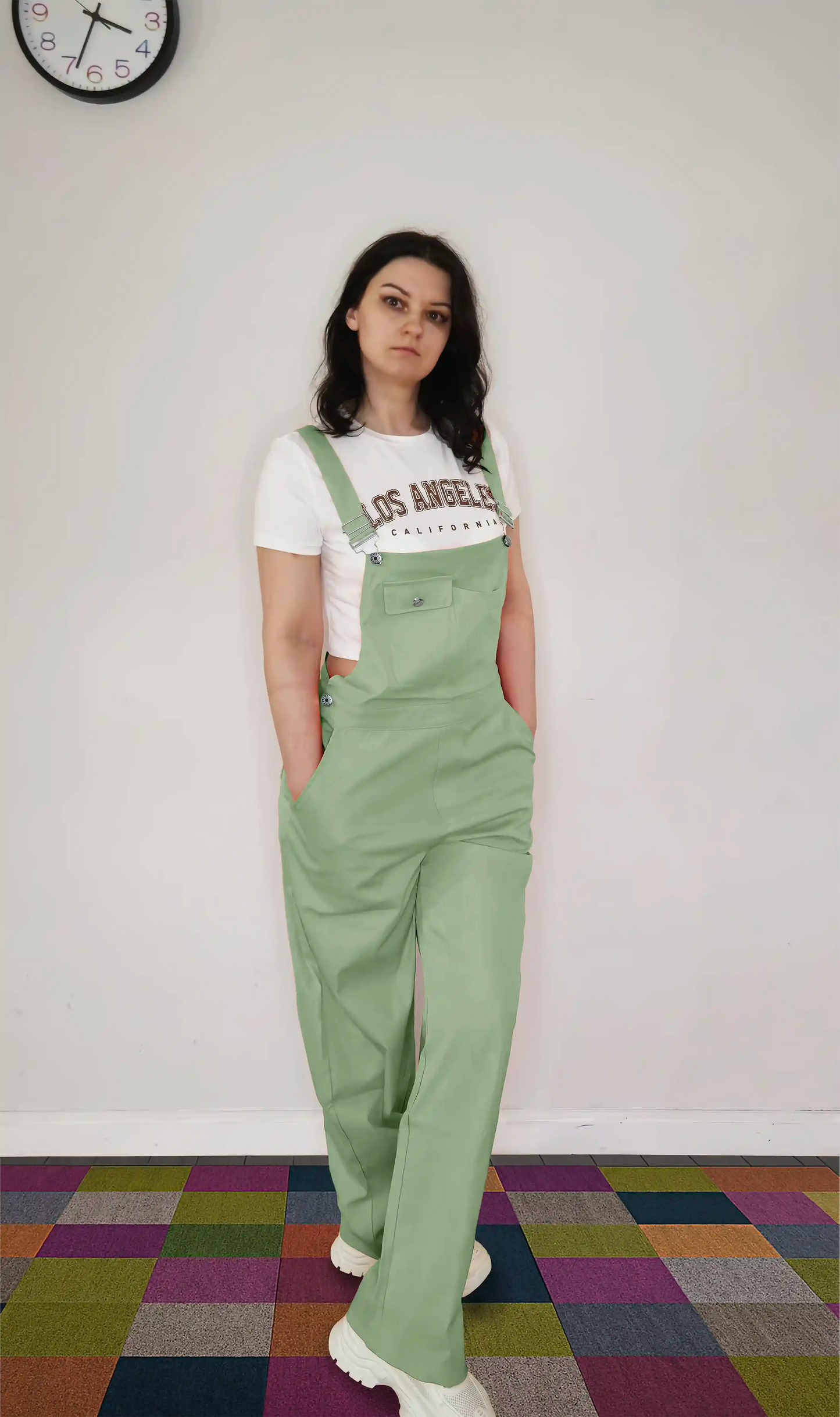 Sage Mist Women’s High-Waist Wide-Leg Overalls Jumpsuit