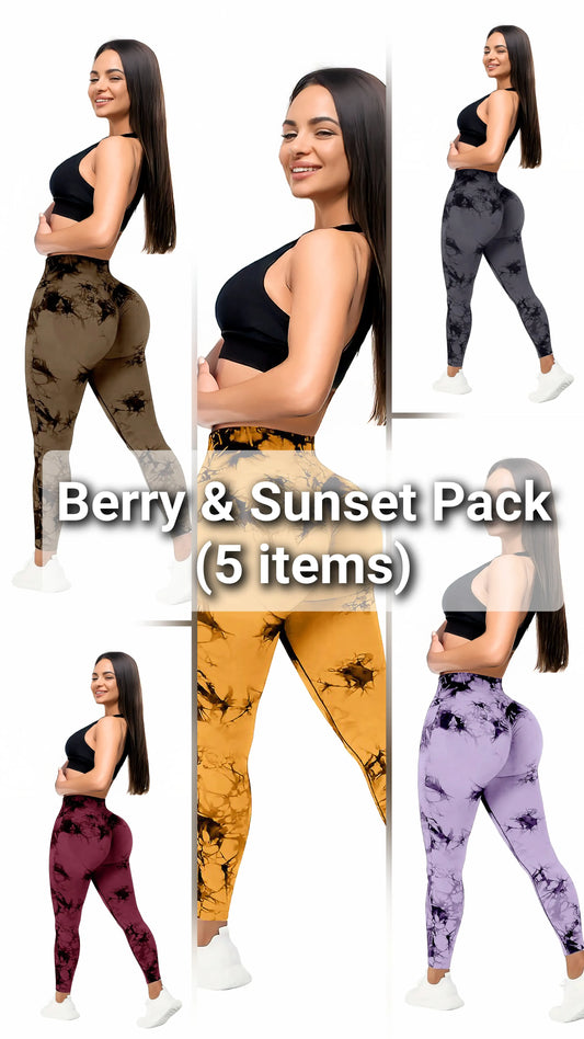 Berry & Sunset Pack of Women’s 5-Pack Tie-Dye High Waist Tummy Control Leggings