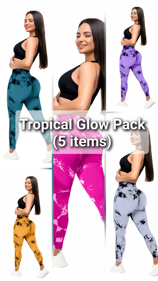 Tropical Glow Pack of Women’s 5-Pack Tie-Dye High Waist Tummy Control Leggings
