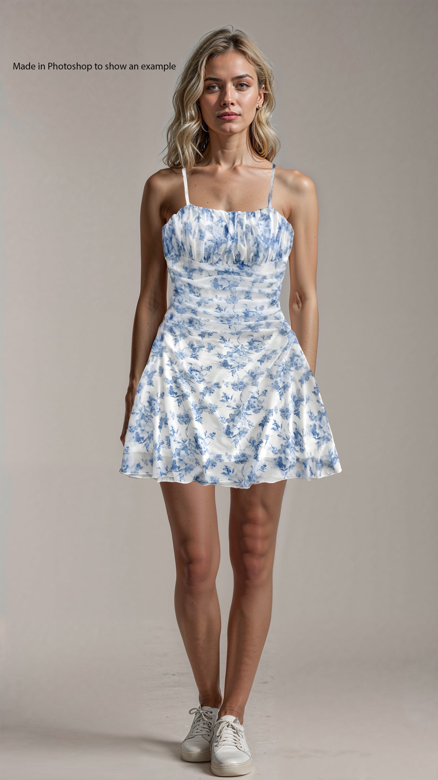 Blue & White Women’s Floral Mesh Halterneck Summer Vacation Dress