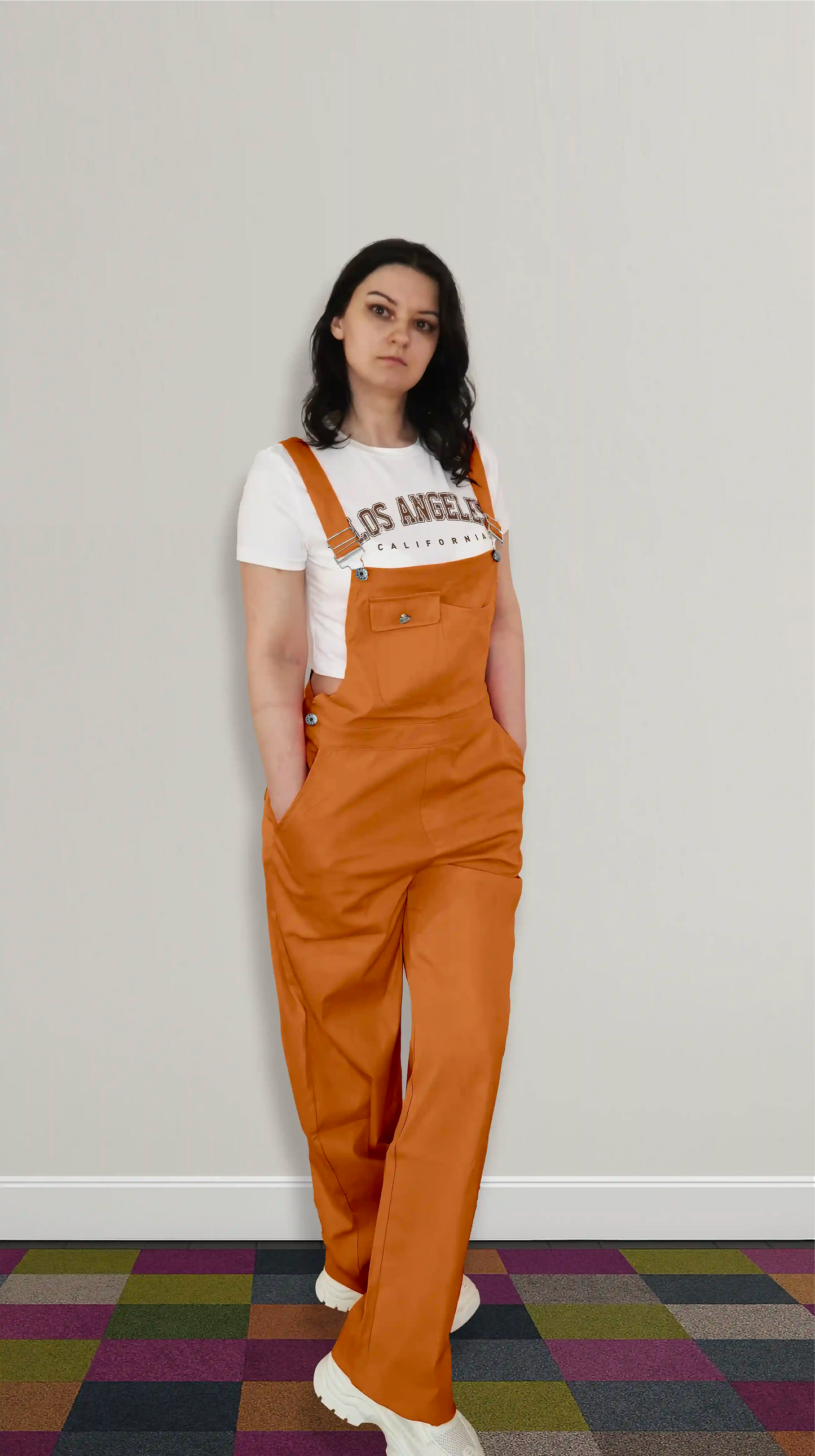 Burnt Caramel Women’s High-Waist Wide-Leg Overalls Jumpsuit