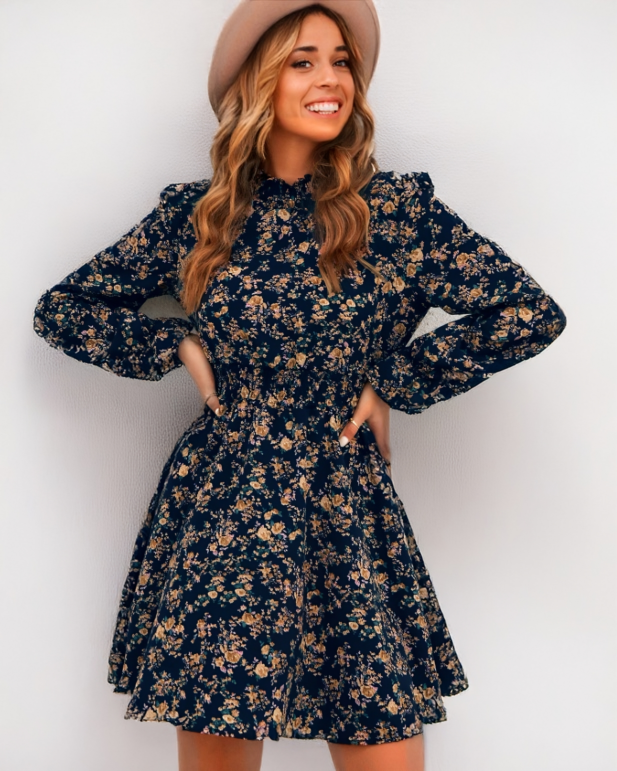 Boho Flare Dress with Floral Print & Shirred Waist