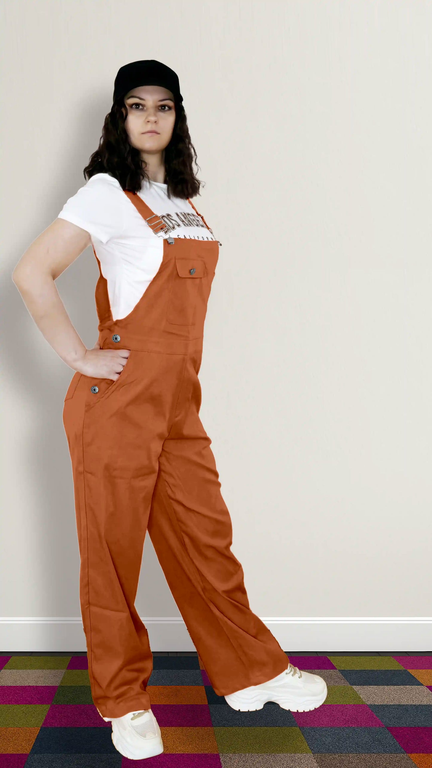 Burnt Caramel Women’s High-Waist Wide-Leg Overalls Jumpsuit