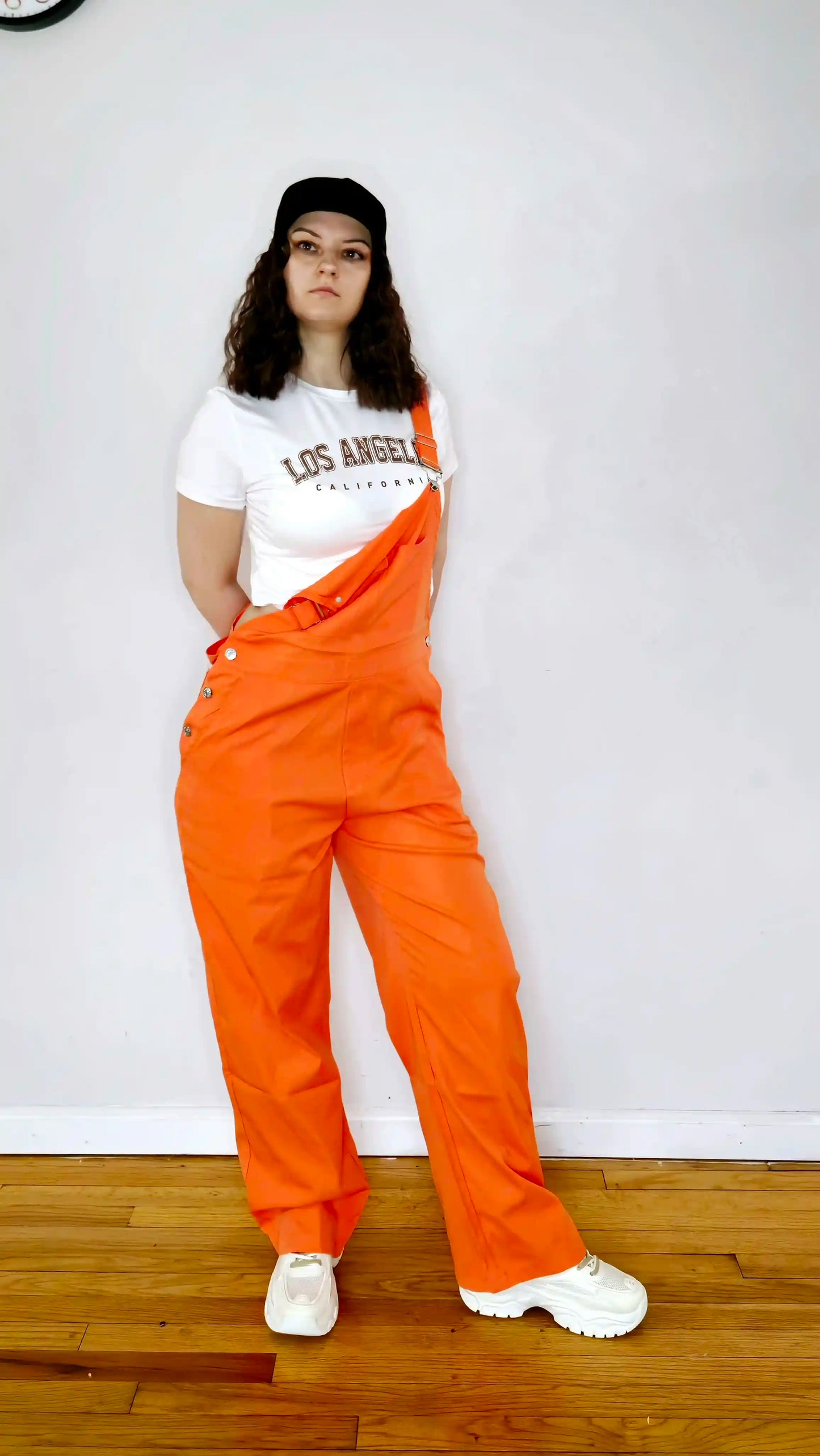 Orange Women’s High-Waist Wide-Leg Overalls – Casual Street Style Suspender Jumpsuit
