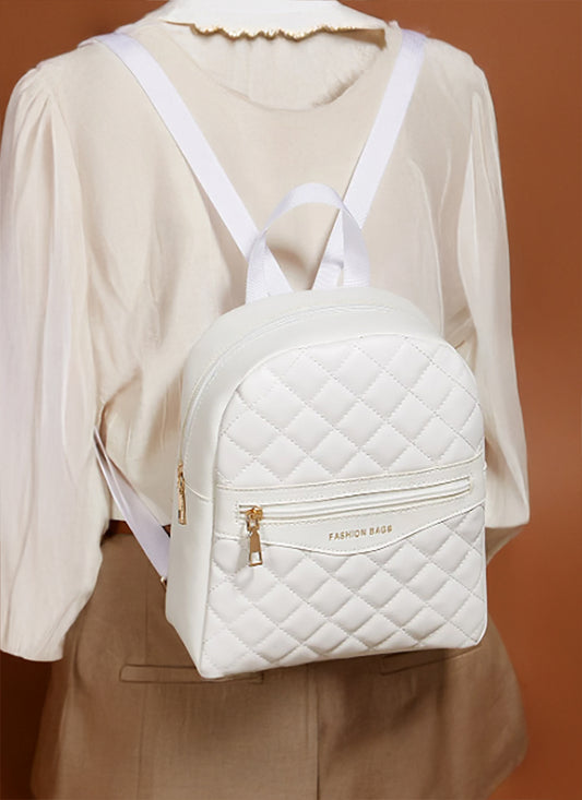 White Quilted Mini Backpack for Women – Small PU Leather Fashion Bag