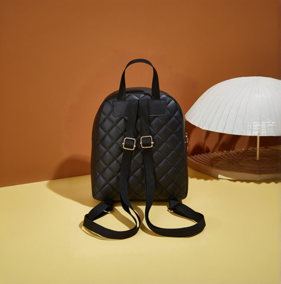 Black Quilted Mini Backpack for Women – Small PU Leather Fashion Bag