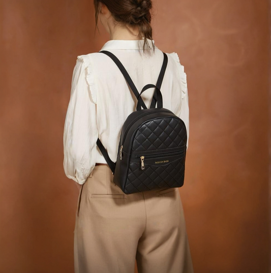 Black Quilted Mini Backpack for Women – Small PU Leather Fashion Bag