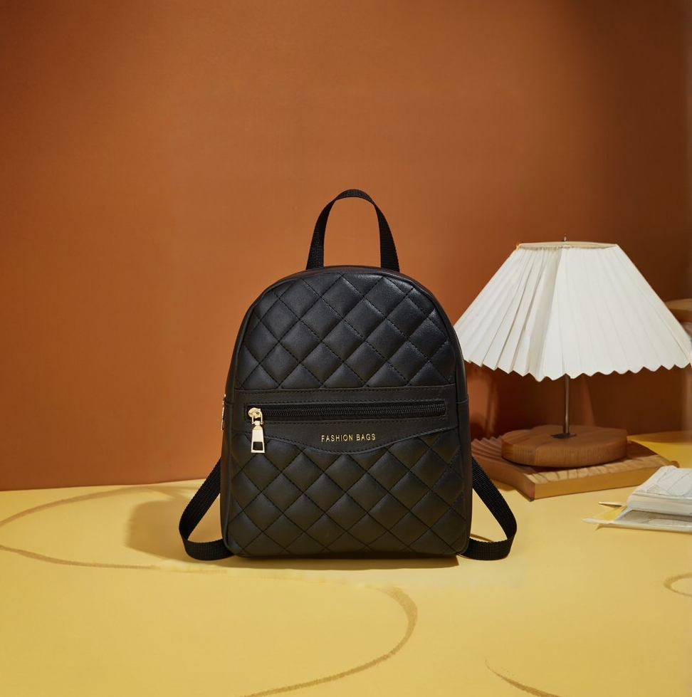 Black Quilted Mini Backpack for Women – Small PU Leather Fashion Bag