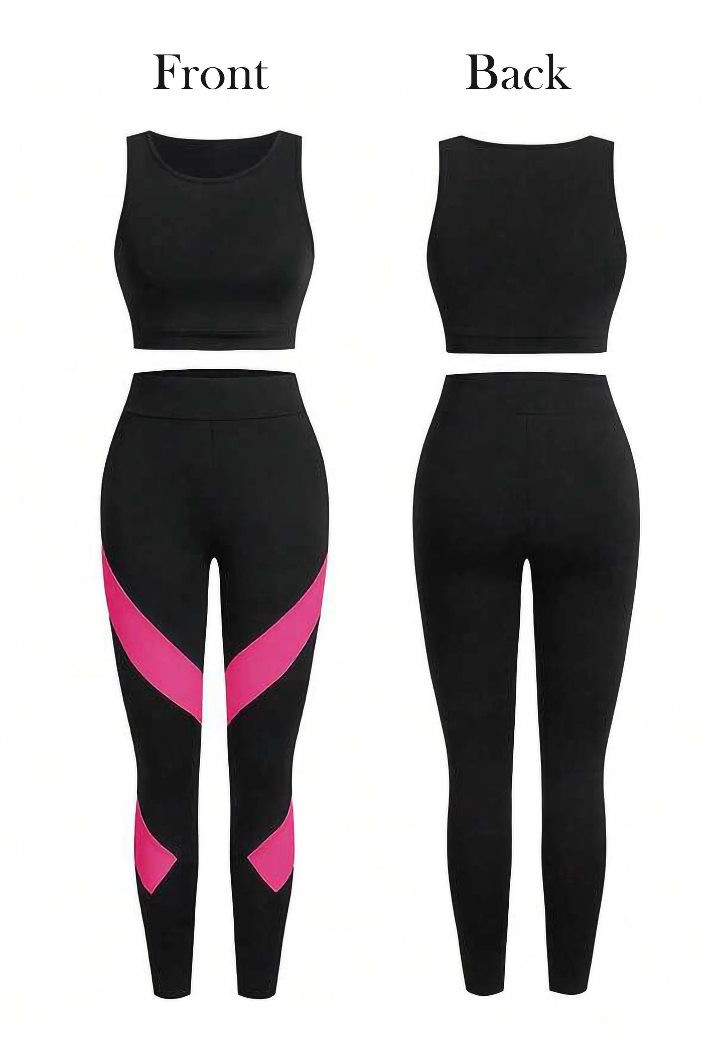 Hot Pink Women’s 3-Piece Activewear Set – Racerback Tank, Crop Top & High-Waist Leggings