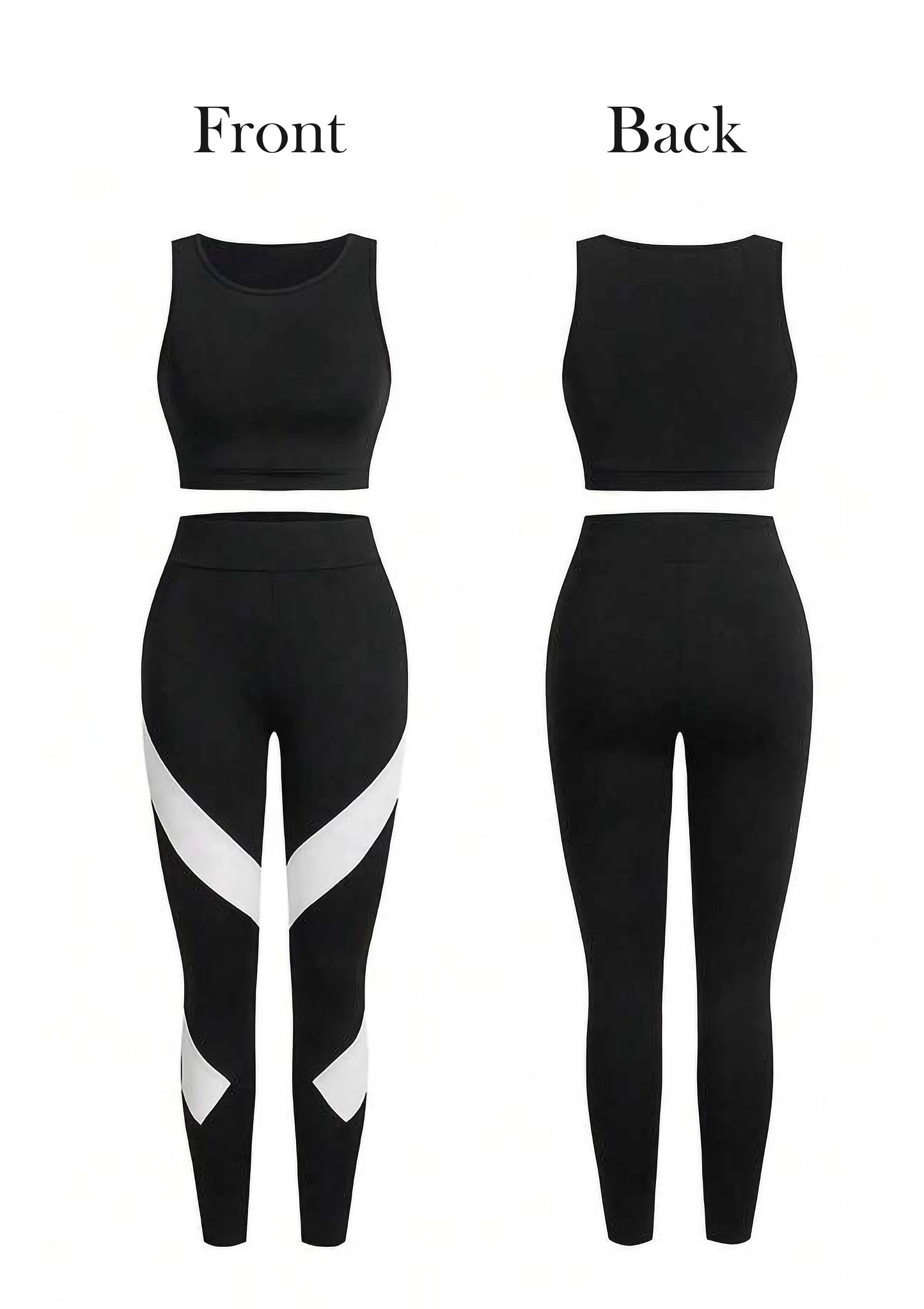 Black Women’s 3-Piece Activewear Set – Racerback Tank, Crop Top & High-Waist Leggings
