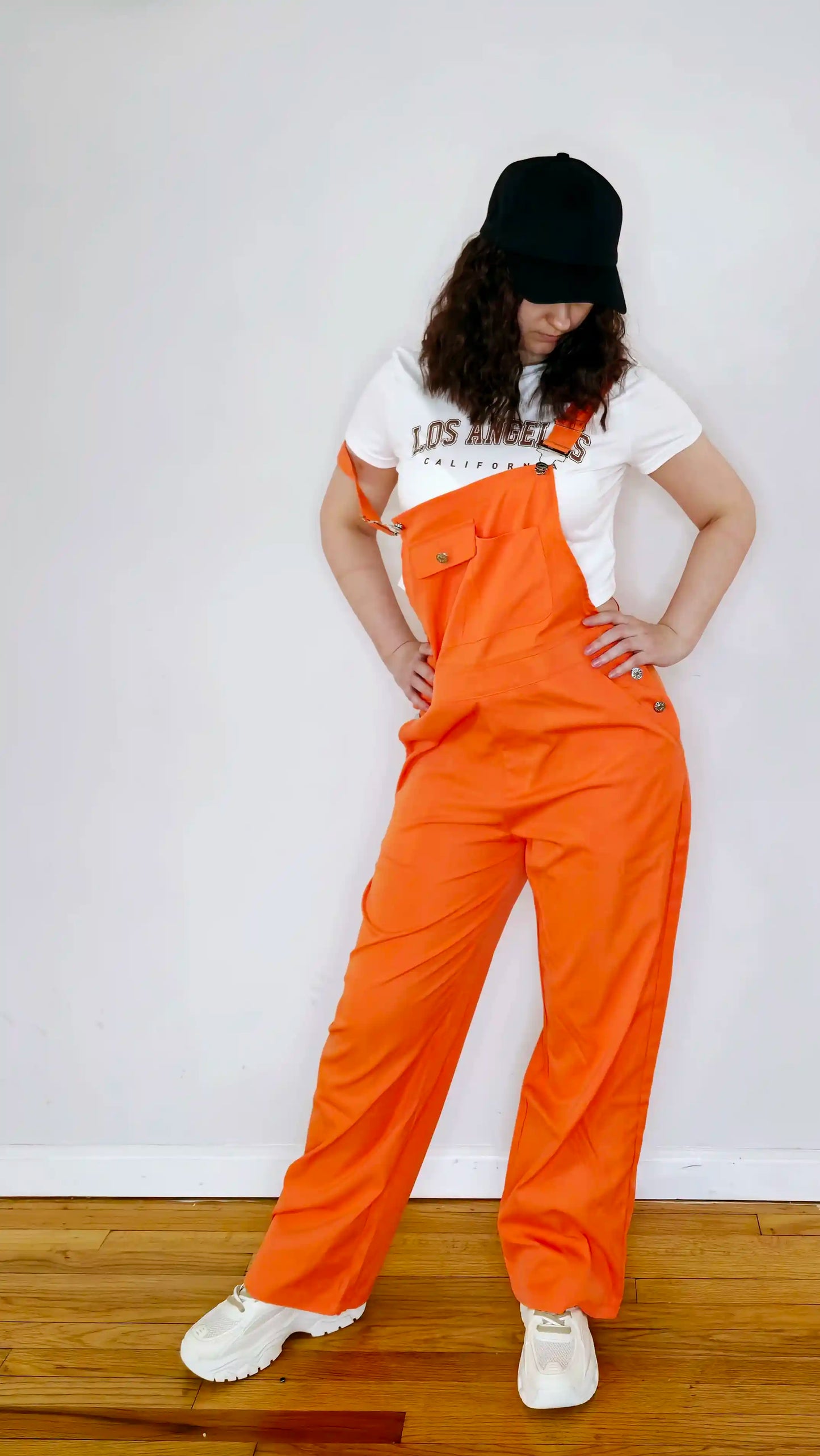 Orange Women’s High-Waist Wide-Leg Overalls – Casual Street Style Suspender Jumpsuit