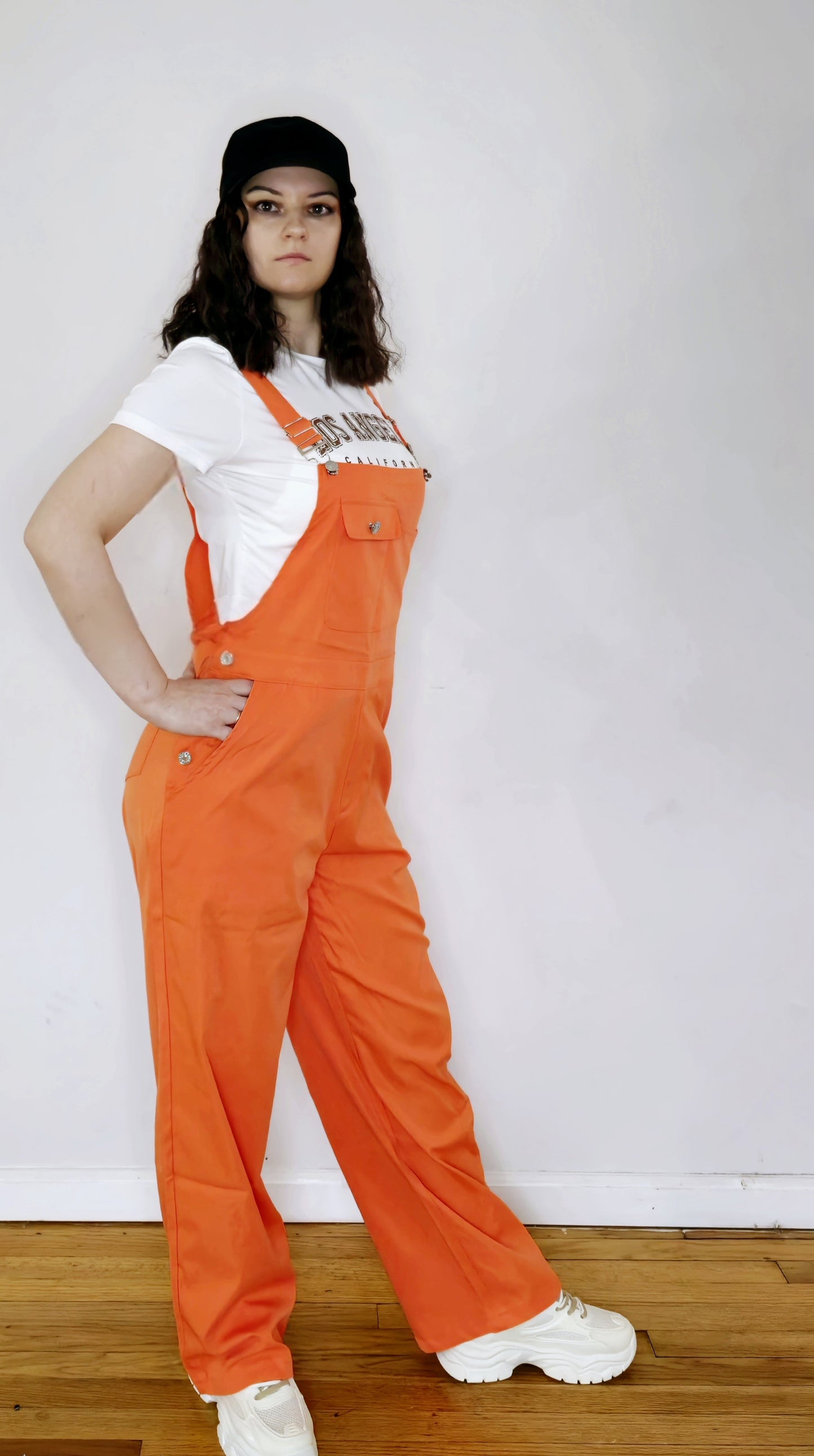 Orange Women’s High-Waist Wide-Leg Overalls – Casual Street Style Suspender Jumpsuit