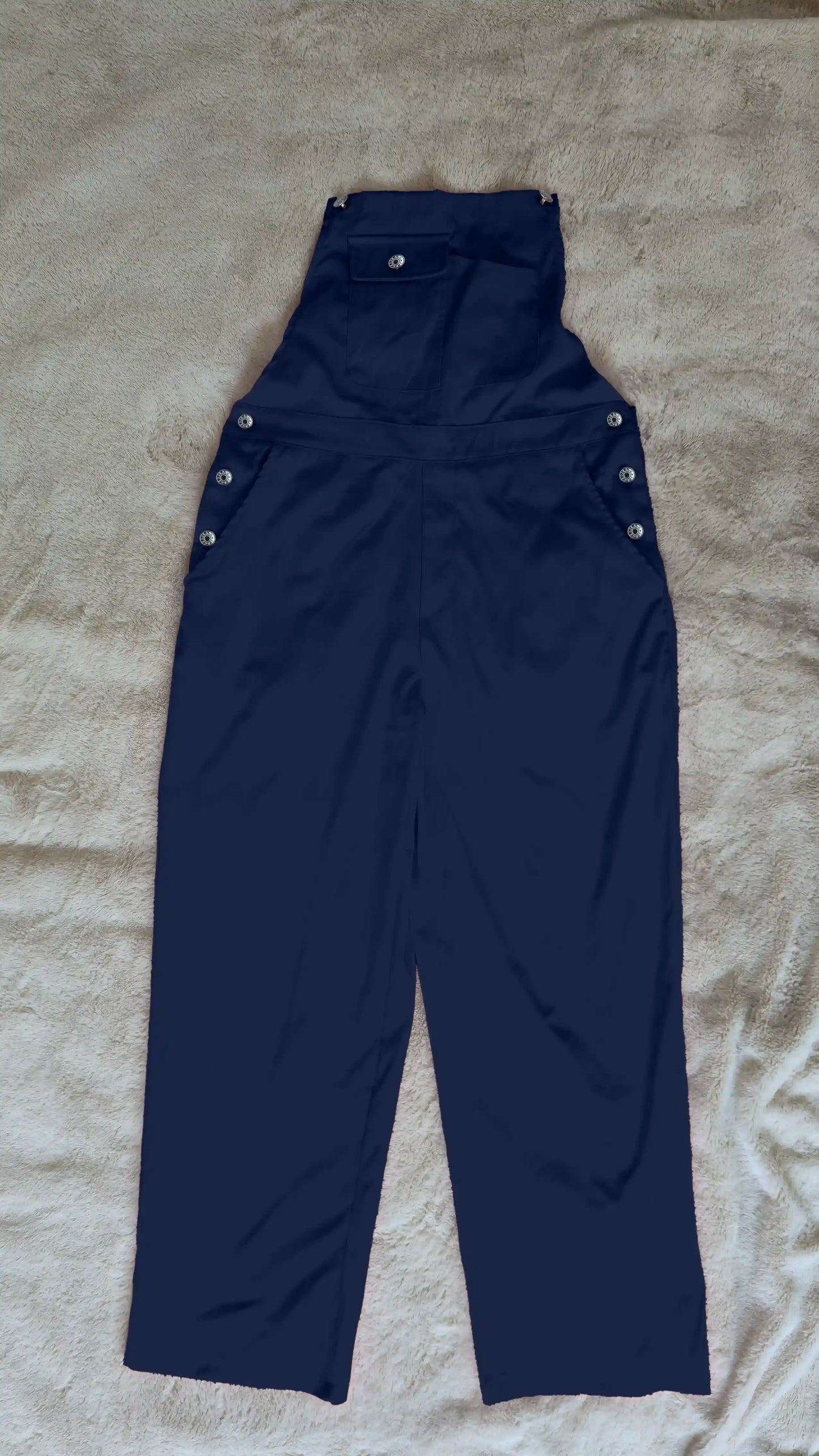 Navy Blue Women’s High-Waist Wide-Leg Overalls Jumpsuit