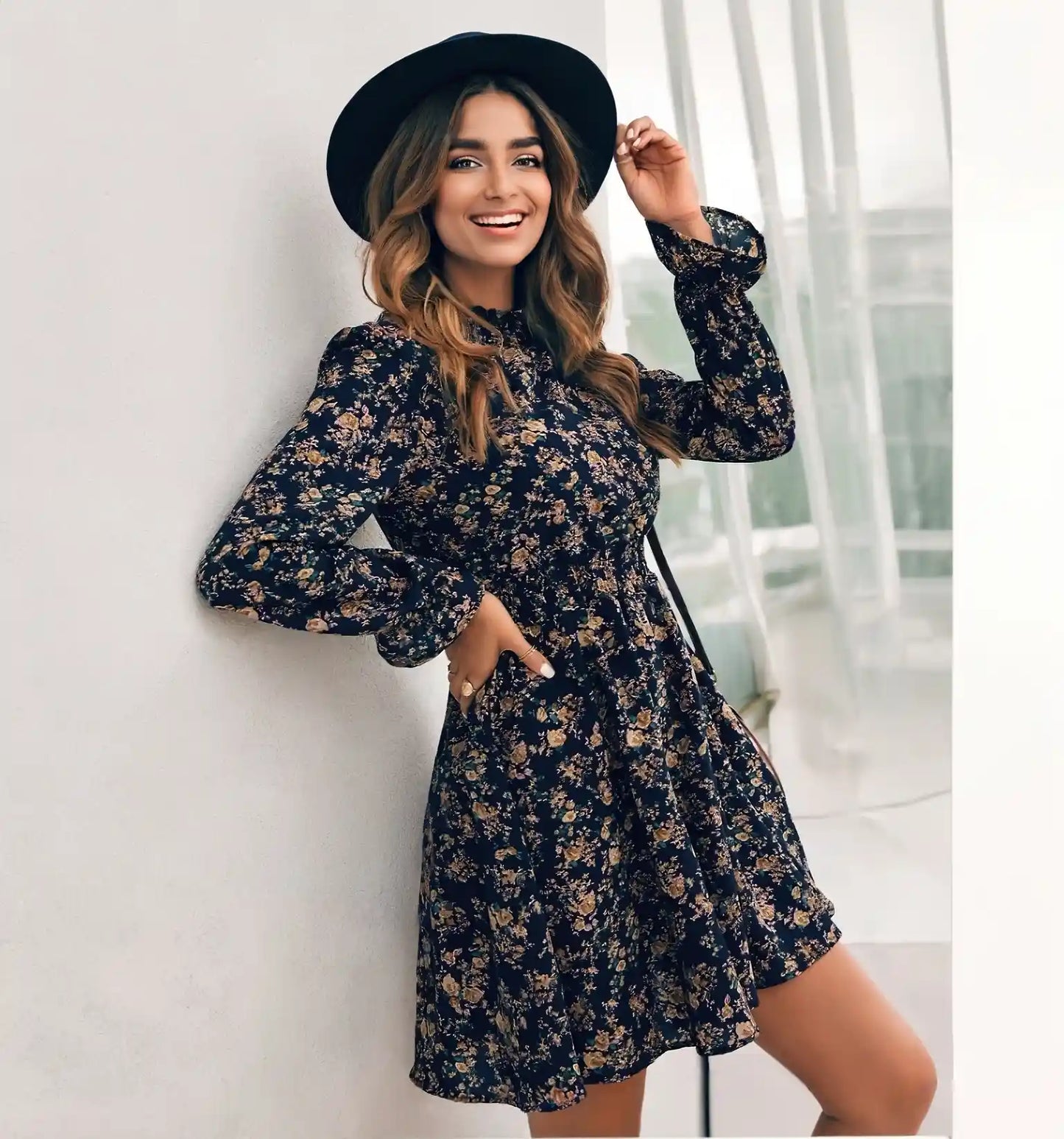 Boho Flare Dress with Floral Print & Shirred Waist