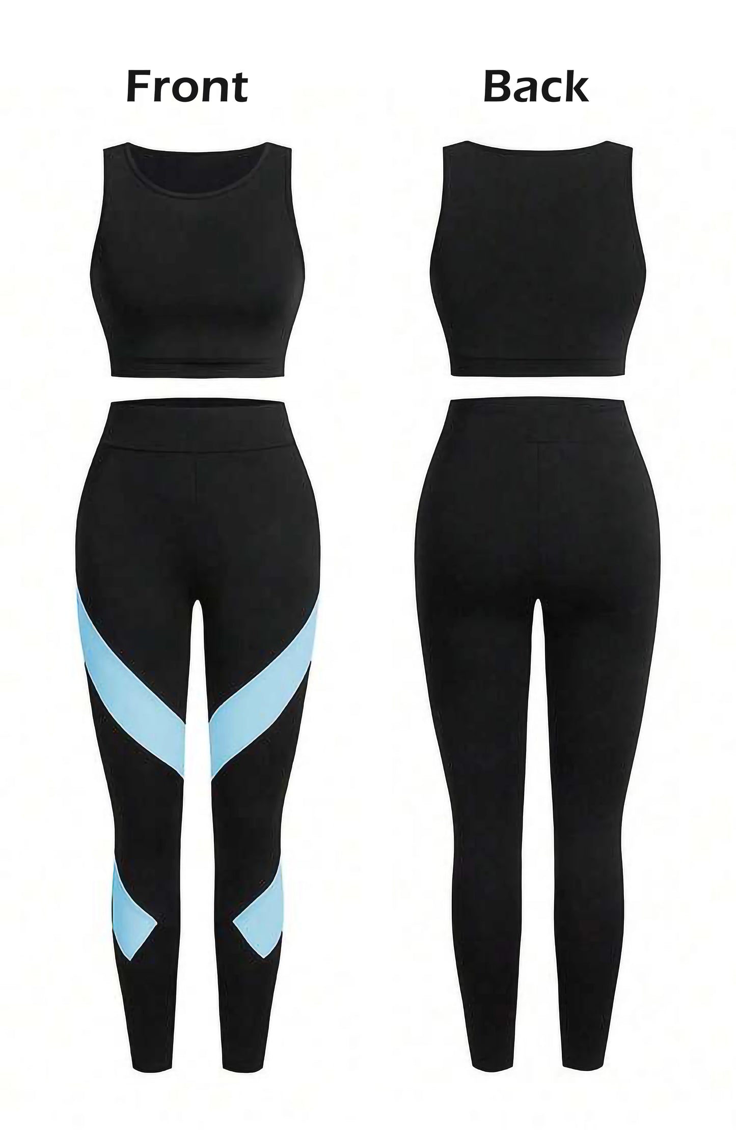 Light Blue Women’s 3-Piece Activewear Set – Racerback Tank, Crop Top & High-Waist Leggings
