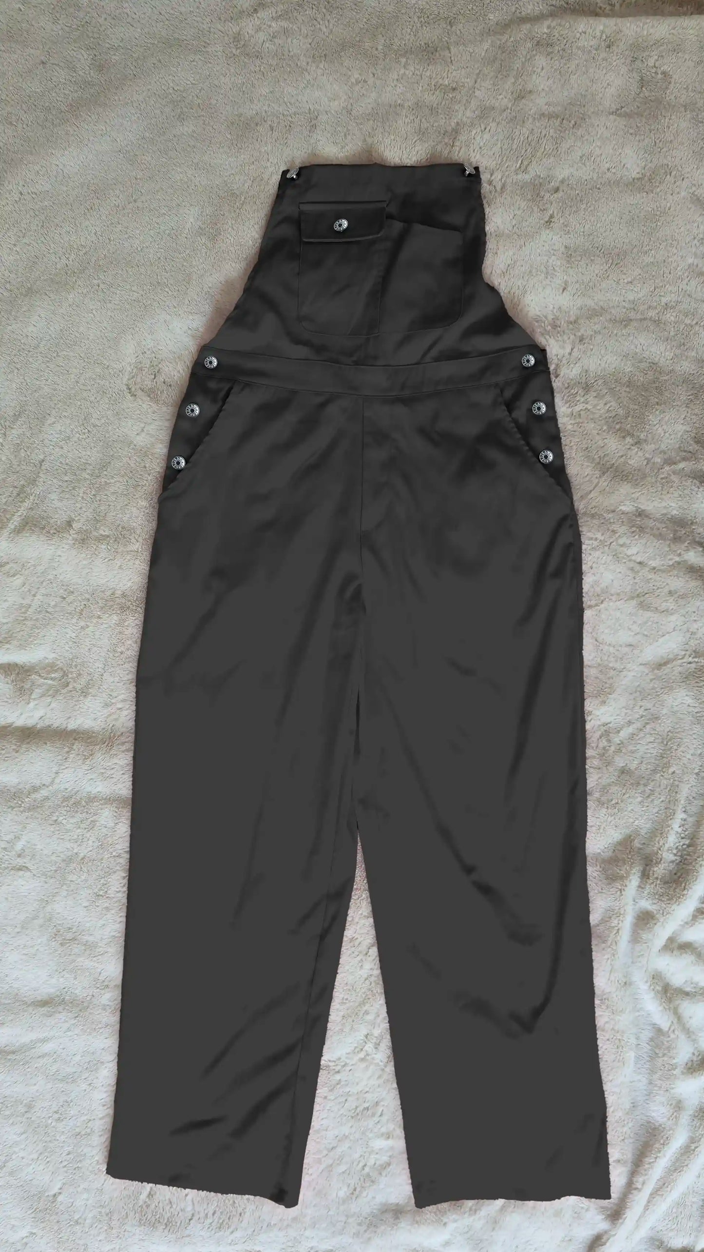Black Women’s High-Waist Wide-Leg Overalls – Casual Street Style Suspender Jumpsuit