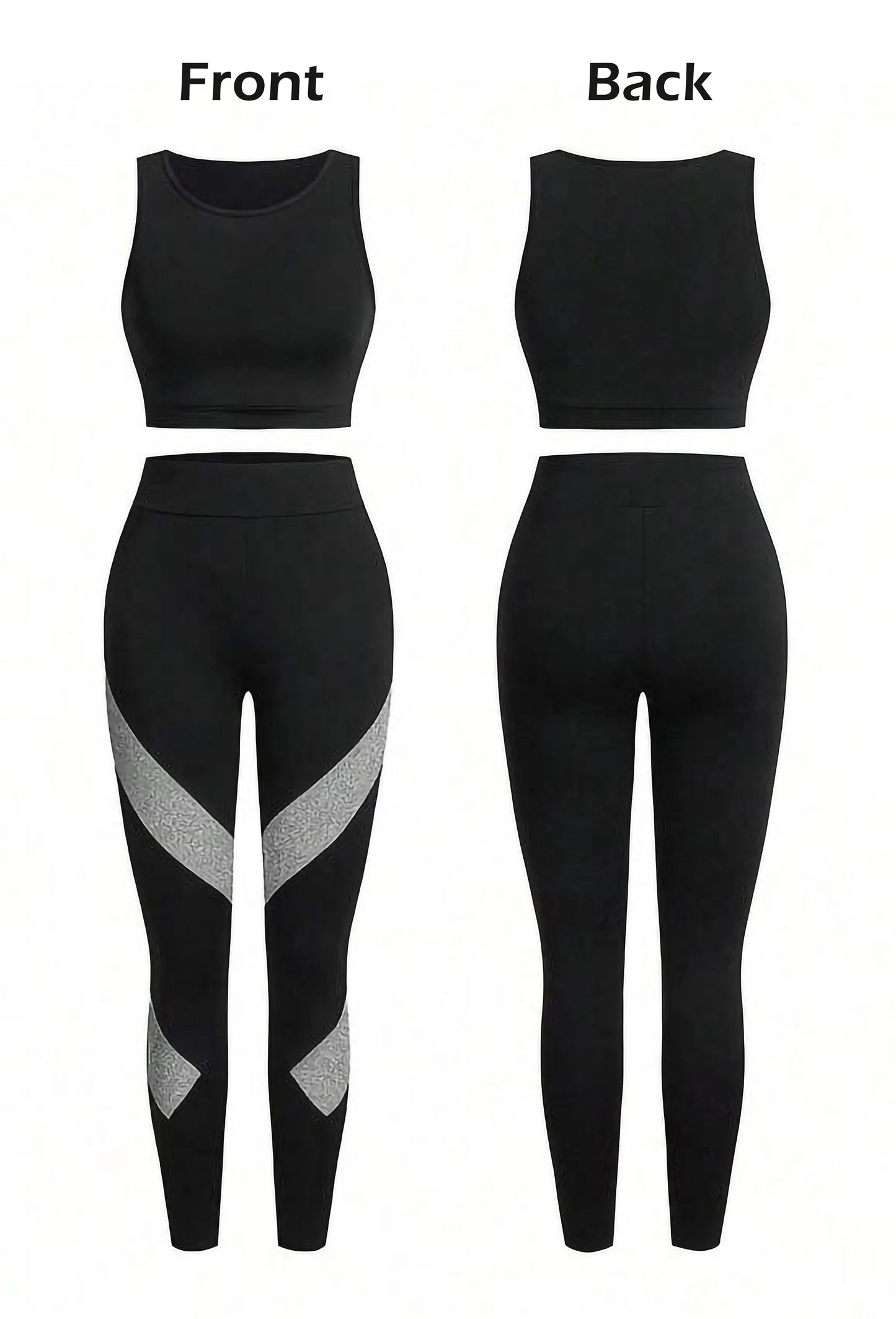 Grey Women’s 3-Piece Activewear Set – Racerback Tank, Crop Top & High-Waist Leggings