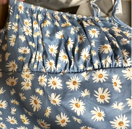 Dusty Blue Floral Spaghetti Strap Slit Midi Dress
