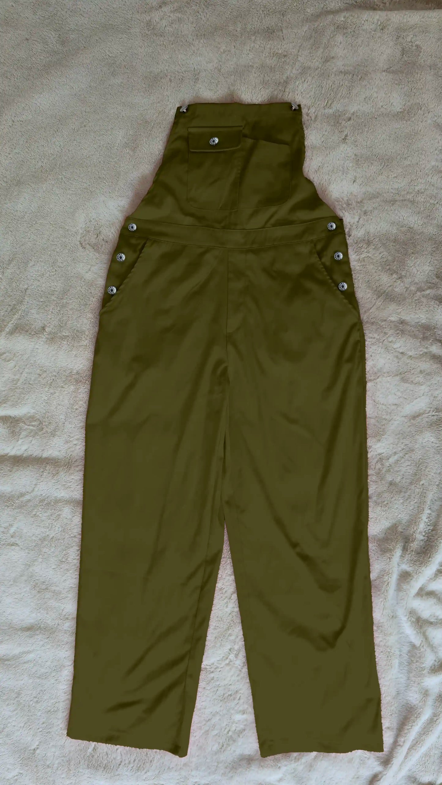 Army Olive Women’s High-Waist Wide-Leg Overalls – Casual Street Style Suspender Jumpsuit