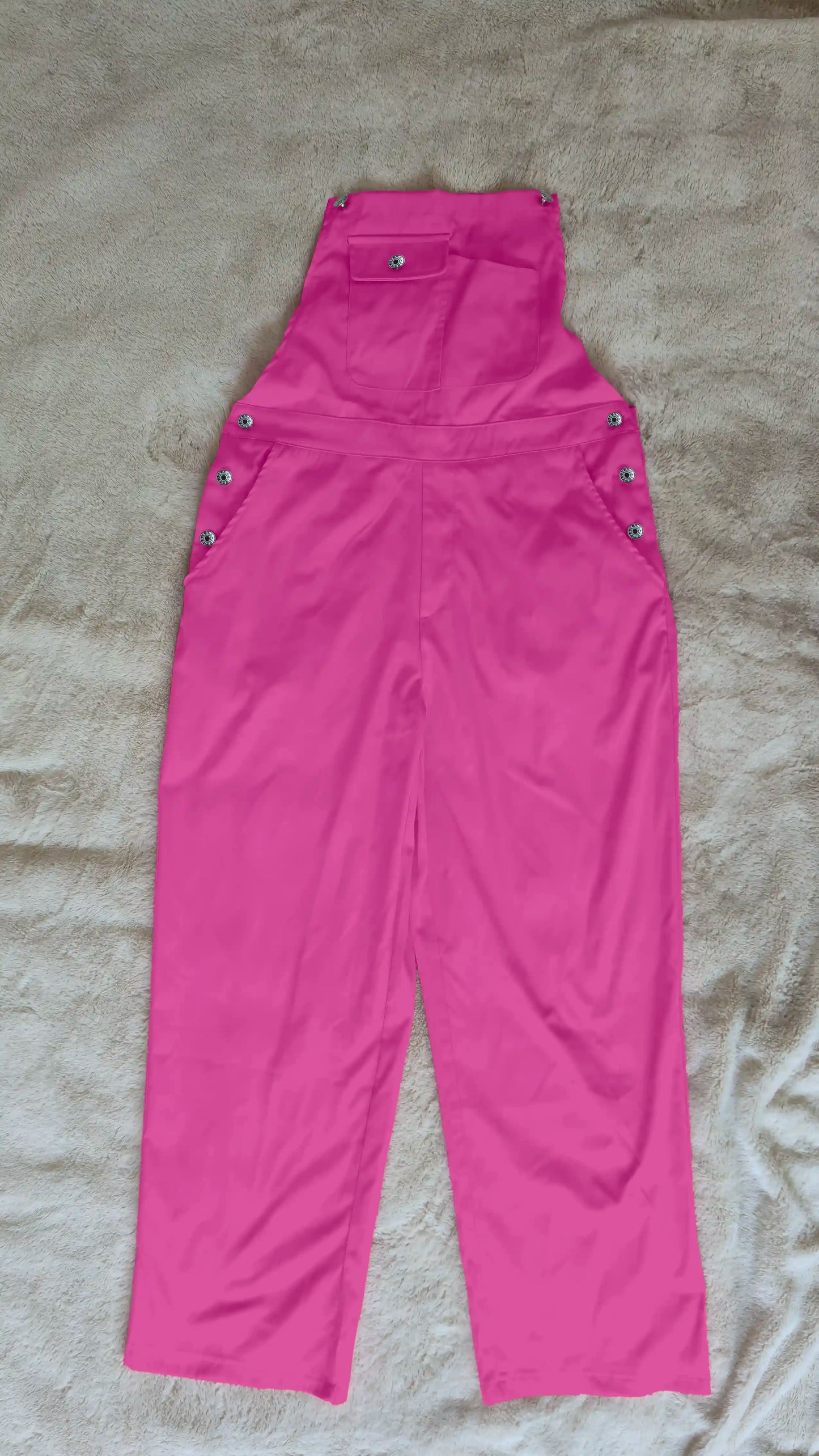 Hot Pink Women’s High-Waist Wide-Leg Overalls – Casual Street Style Suspender Jumpsuit
