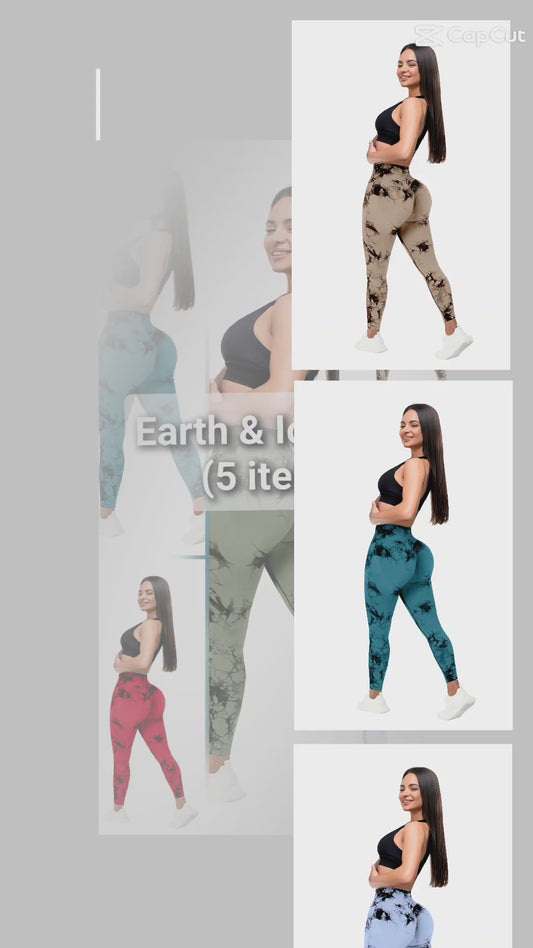 Earth & Ice Pack of Women’s 5-Pack Tie-Dye High Waist Tummy Control Leggings