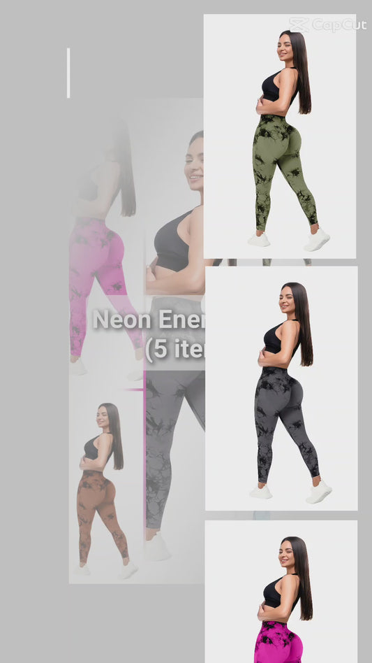 Neon Energy Pack of Women’s 5-Pack Tie-Dye High Waist Tummy Control Leggings