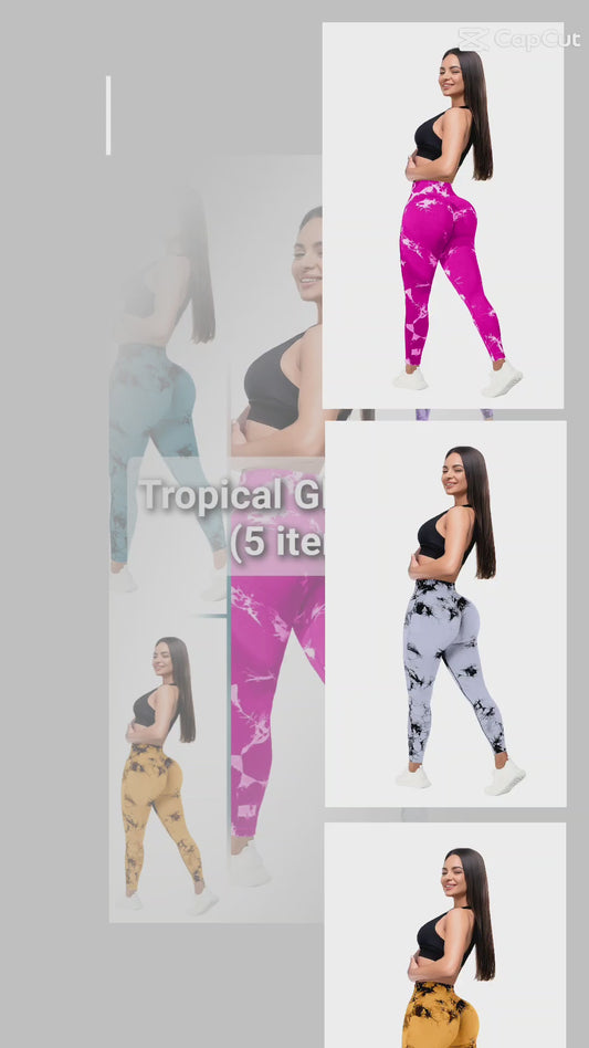Tropical Glow Pack of Women’s 5-Pack Tie-Dye High Waist Tummy Control Leggings