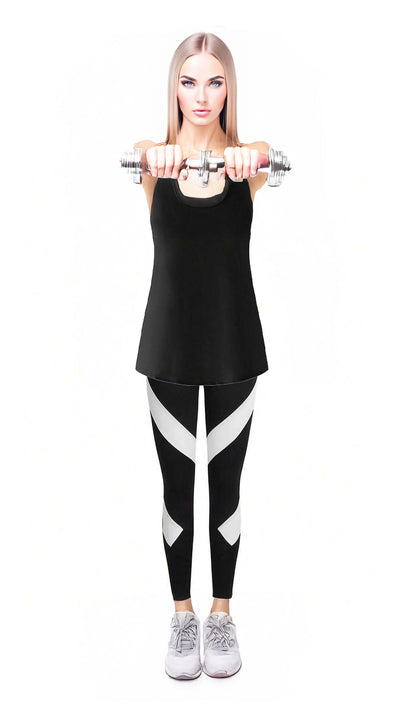 Black Women’s 3-Piece Activewear Set – Racerback Tank, Crop Top & High-Waist Leggings