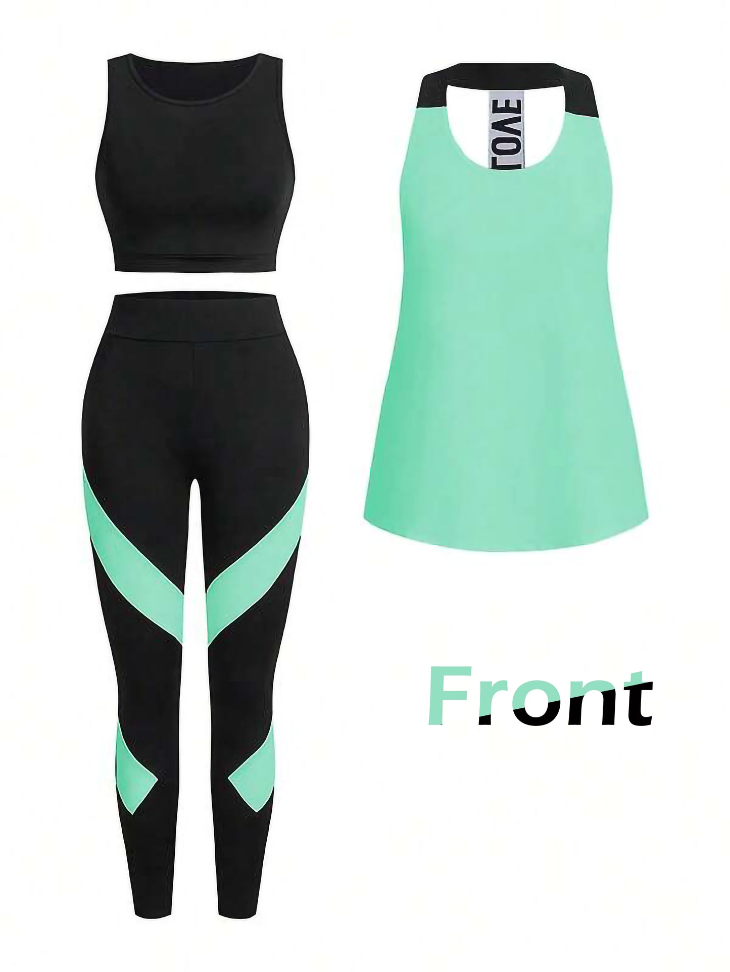Sage Mist Women’s 3-Piece Activewear Set – Racerback Tank, Crop Top & High-Waist Leggings