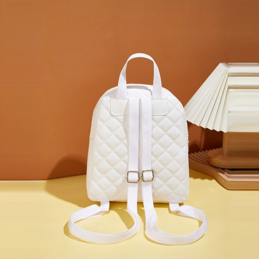 White Quilted Mini Backpack for Women – Small PU Leather Fashion Bag
