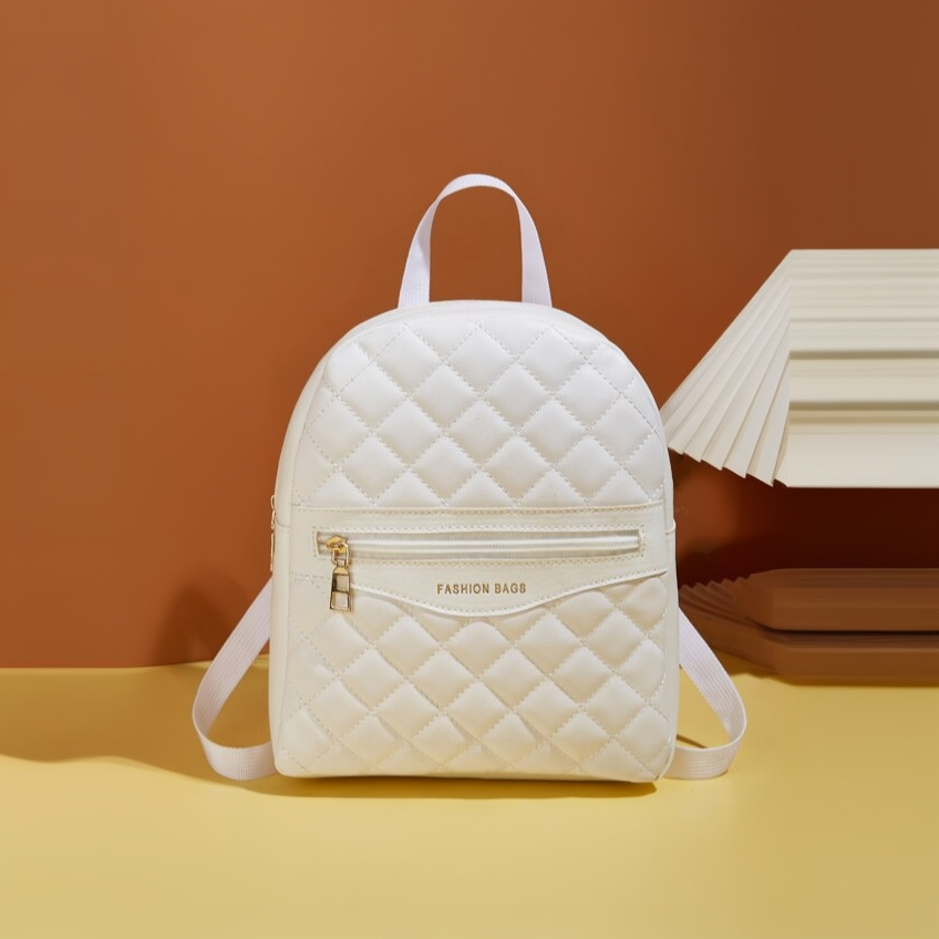 White Quilted Mini Backpack for Women – Small PU Leather Fashion Bag