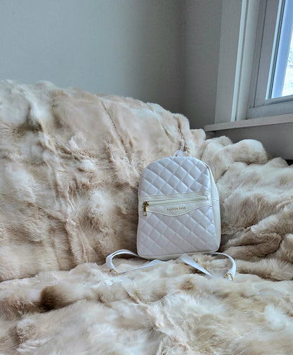 White Quilted Mini Backpack for Women – Small PU Leather Fashion Bag