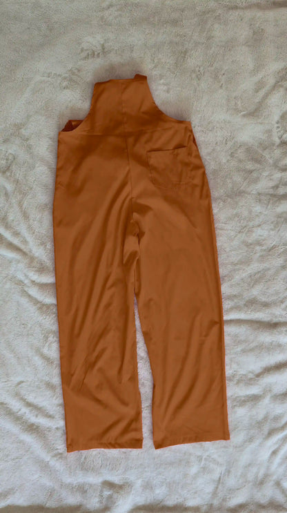 Burnt Caramel Women’s High-Waist Wide-Leg Overalls Jumpsuit