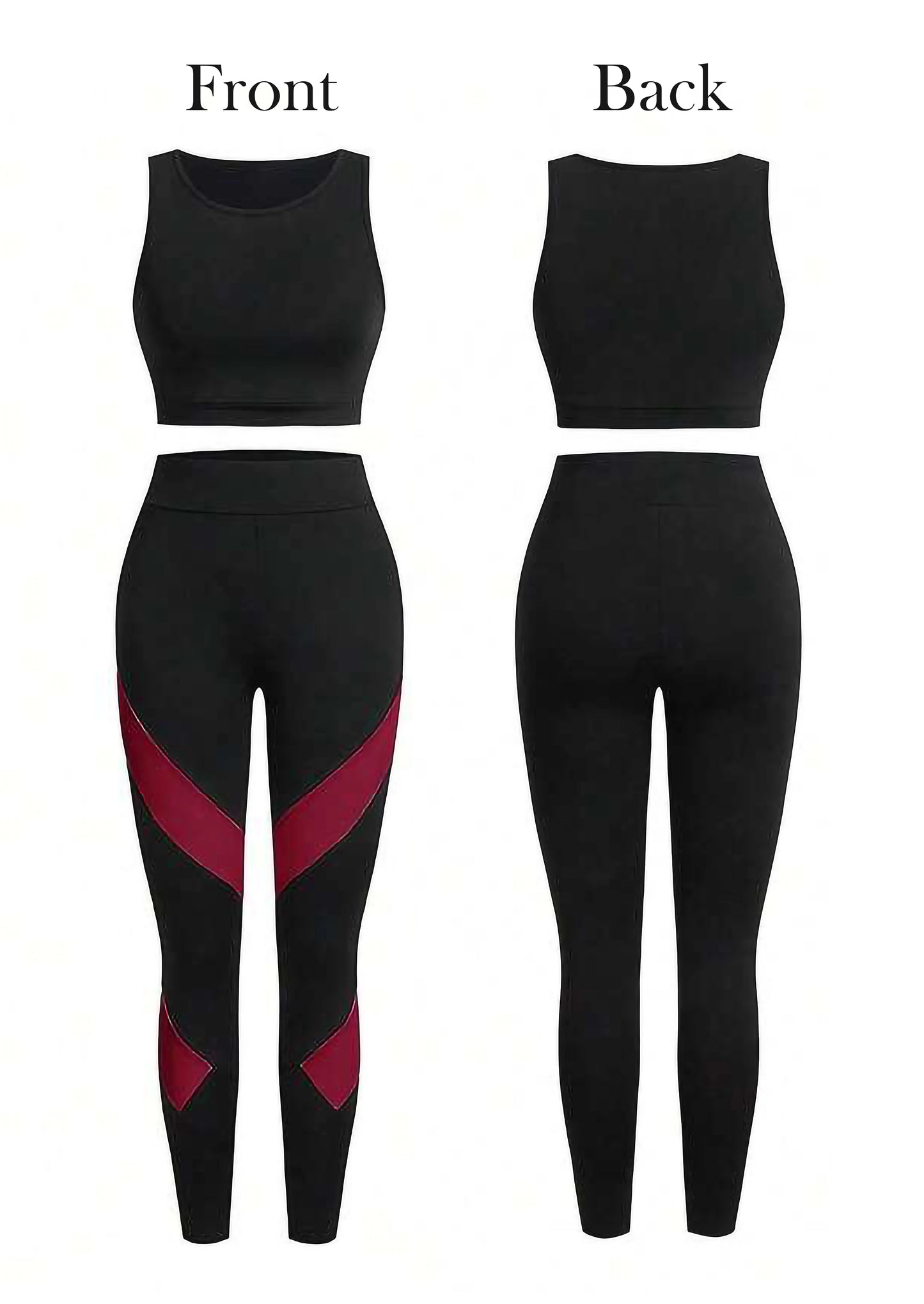 Burgundy Women’s 3-Piece Activewear Set – Racerback Tank, Crop Top & High-Waist Leggings