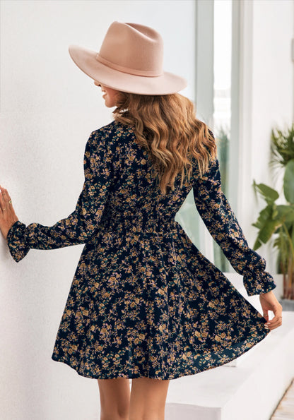Boho Flare Dress with Floral Print & Shirred Waist