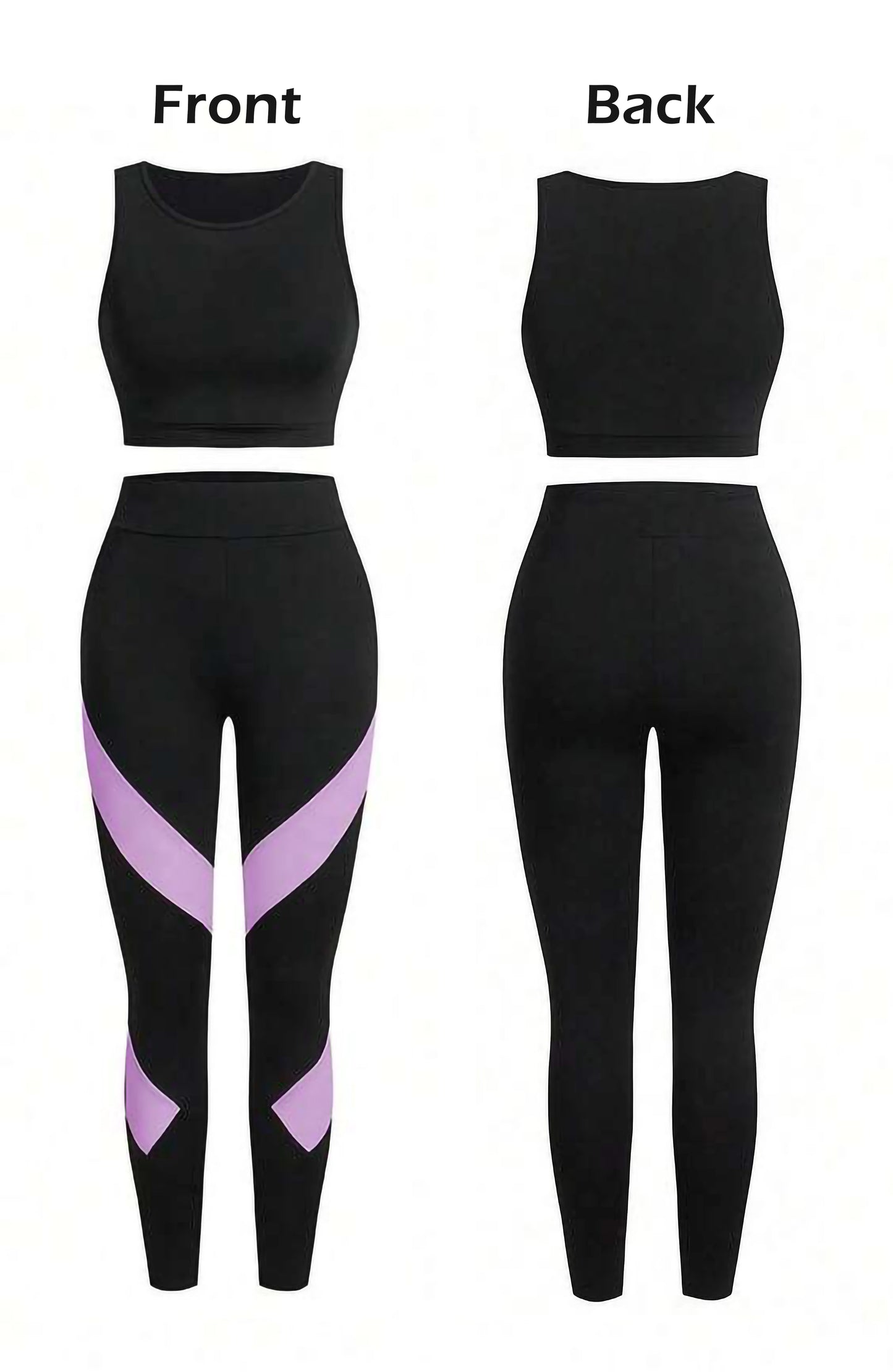 Light Purple Women’s 3-Piece Activewear Set – Racerback Tank, Crop Top & High-Waist Leggings