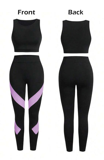 Light Purple Women’s 3-Piece Activewear Set – Racerback Tank, Crop Top & High-Waist Leggings