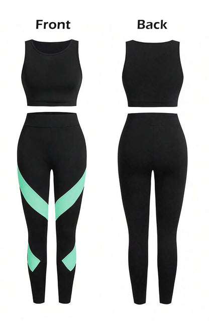 Sage Mist Women’s 3-Piece Activewear Set – Racerback Tank, Crop Top & High-Waist Leggings