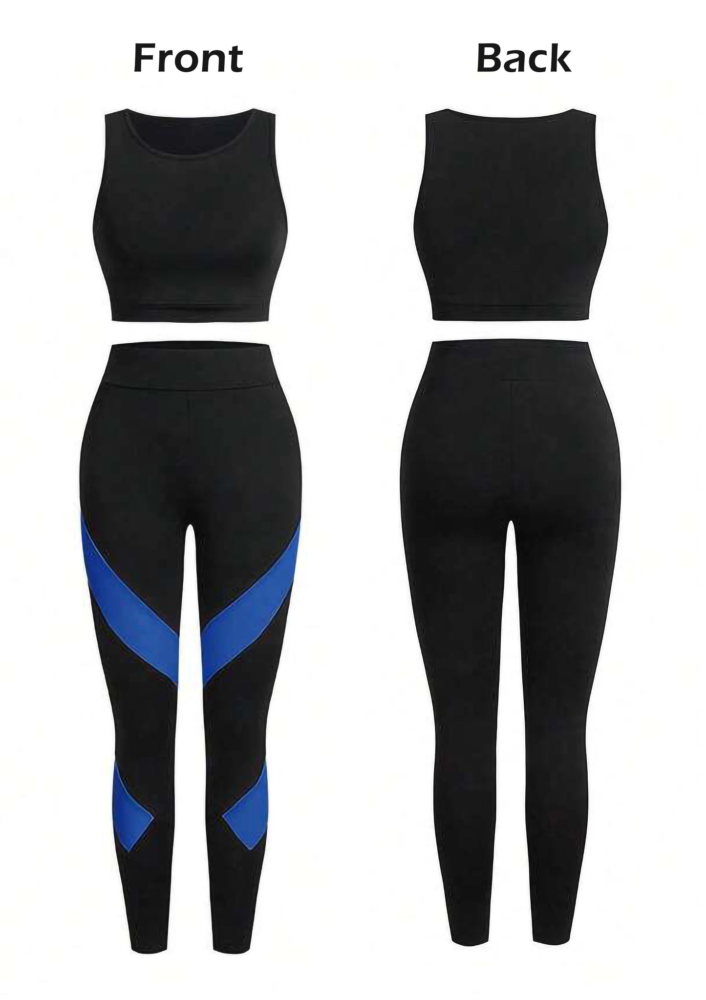 Blue Women’s 3-Piece Activewear Set – Racerback Tank, Crop Top & High-Waist Leggings