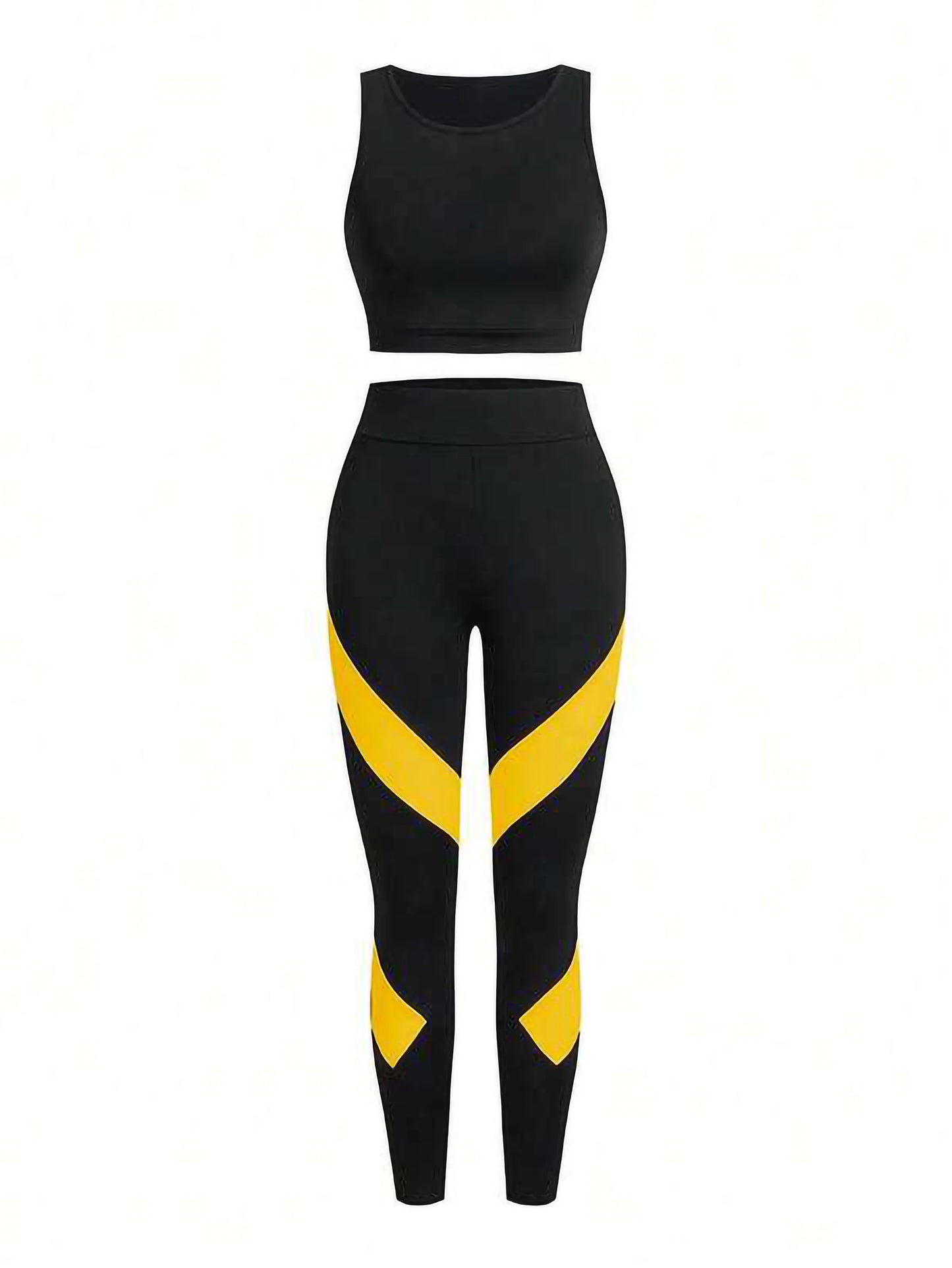 Yellow Women’s 3-Piece Activewear Set – Racerback Tank, Crop Top & High-Waist Leggings