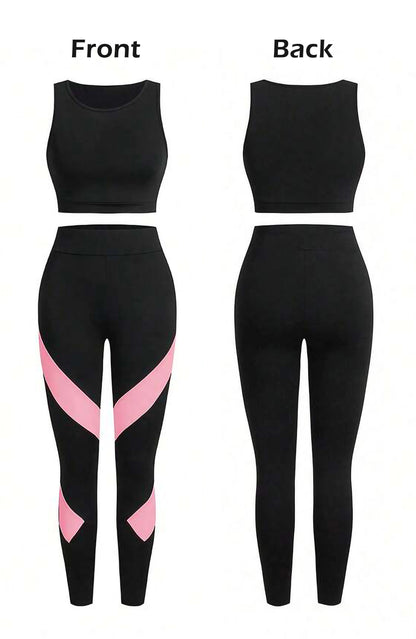 Light Pink Women’s 3-Piece Activewear Set – Racerback Tank, Crop Top & High-Waist Leggings