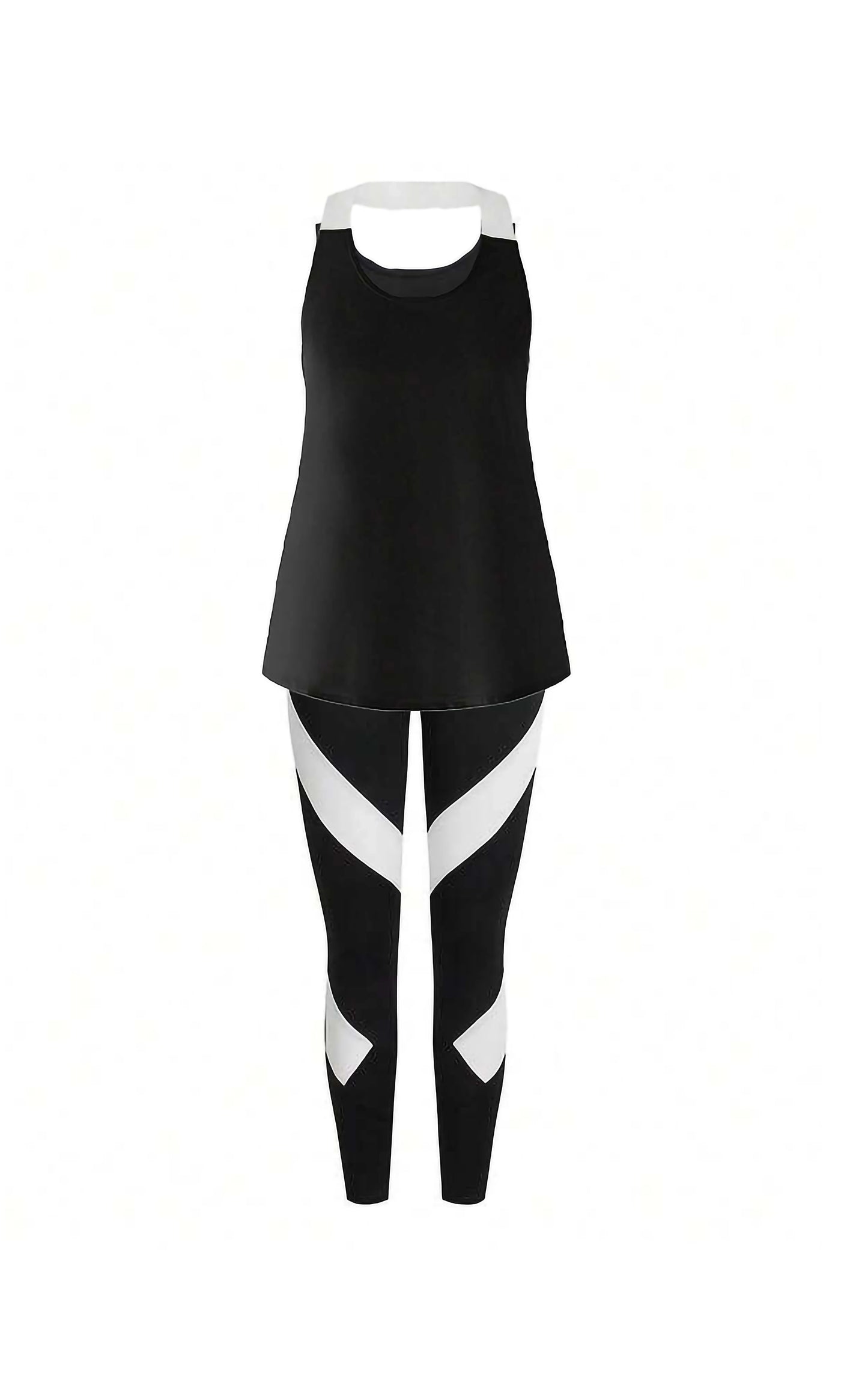 Black Women’s 3-Piece Activewear Set – Racerback Tank, Crop Top & High-Waist Leggings