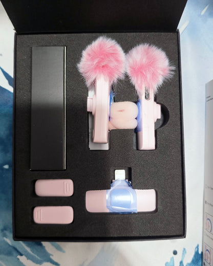Dual Wireless Lavalier Microphone Set for iPhone/iPad – Noise Cancelling Clip-on Mics with Lightning Receiver (Pink)