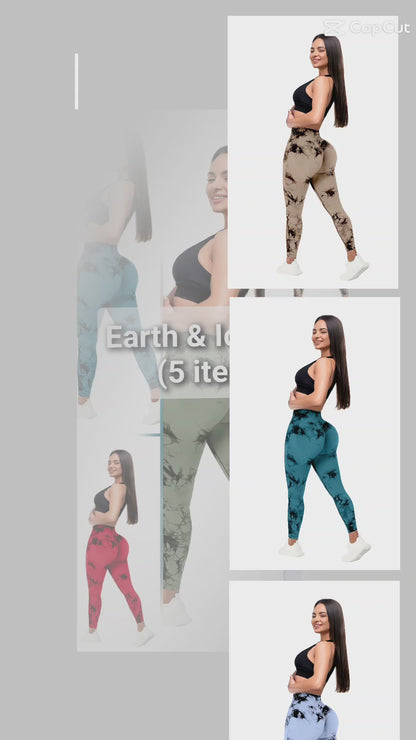 Earth & Ice Pack of Women’s 5-Pack Tie-Dye High Waist Tummy Control Leggings